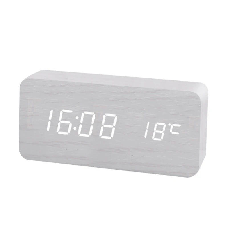 Wooden LED Alarm Clock with Temperature