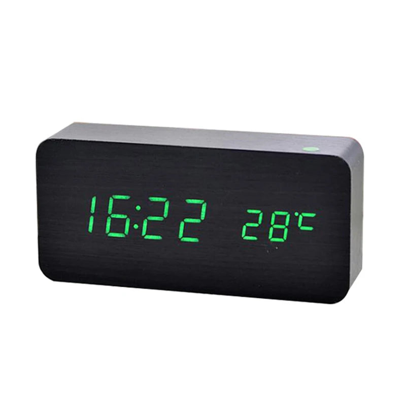 Wooden LED Alarm Clock with Temperature