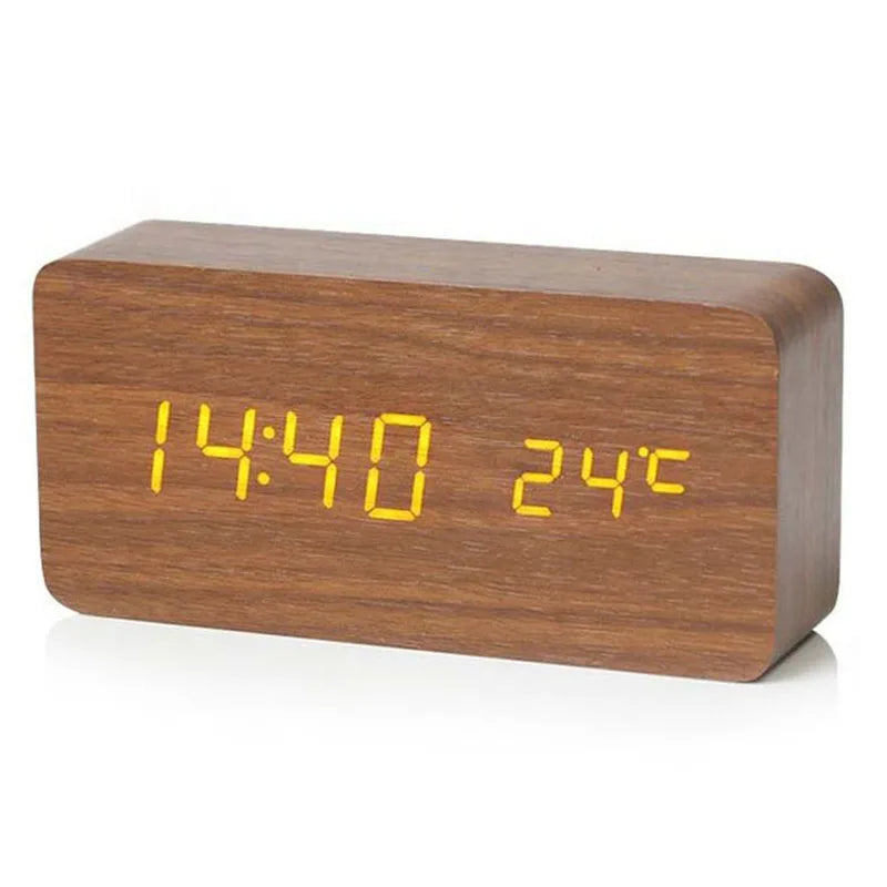 Wooden LED Alarm Clock with Temperature
