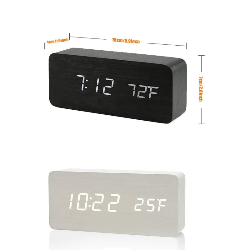 Wooden LED Alarm Clock with Temperature
