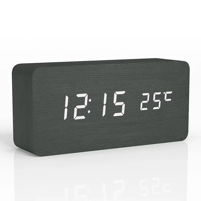 Wooden LED Alarm Clock with Temperature